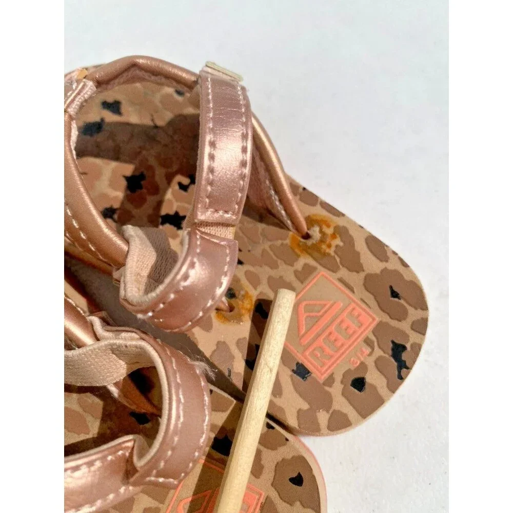 REEF Little Ahi Baby Girls Beach Pool Flip Flop Sandals w/ Strap Toddler Sz 3/4